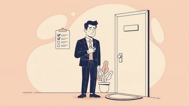 Stressed Businessman Suffering from Anxiety Outside Office Door