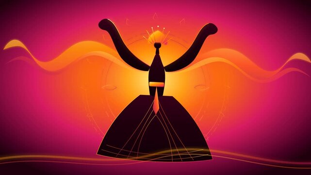 Silhouetted whirling dervishes performing spiritual sufi dance