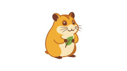 Fototapeta premium Cute Hamster Holding Green Leaf Illustration