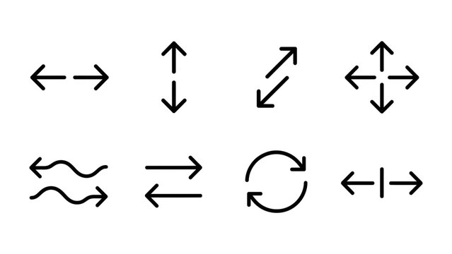 Diverse Arrow Icons: A collection of stylized arrow symbols representing various directions, movements, and transformations, presented in a clean, graphic style.