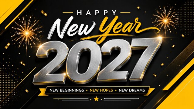 Happy New Year 2027 Silver Gold Celebration Design