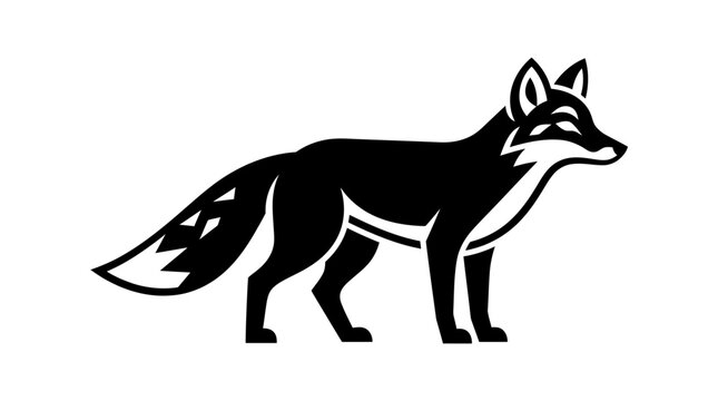 Stylized Black Fox Silhouette Standing Profile View