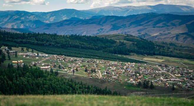 A distant view of Baihaba Village,Altay Wilayiti,Xinjiang Province
