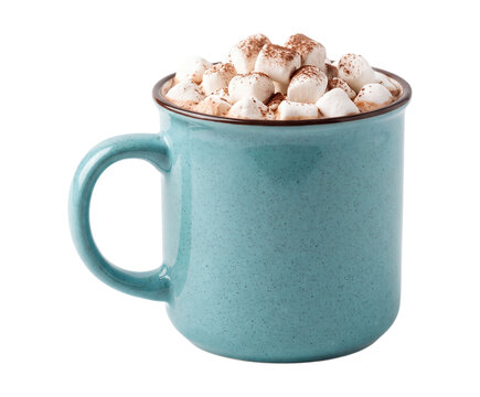 Hot chocolate with marshmallows isolated on transparent background