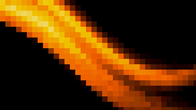 Abstract orange pixel wave design on black background
