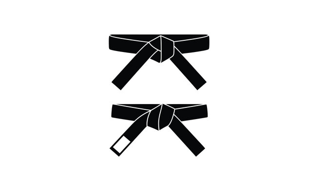 Two black belts with tied ends a silhouette