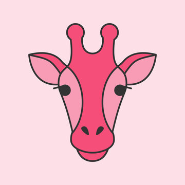 Minimalist pink giraffe head illustration on pink background
