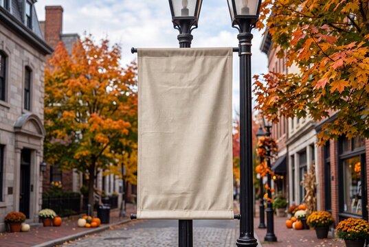 Halloween city decoration mockup on a blank fabric banner