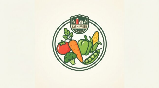 Farm fresh organic vegetables circular badge logo design element