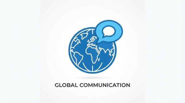 Blue global communication earth globe icon with a speech bubble symbol