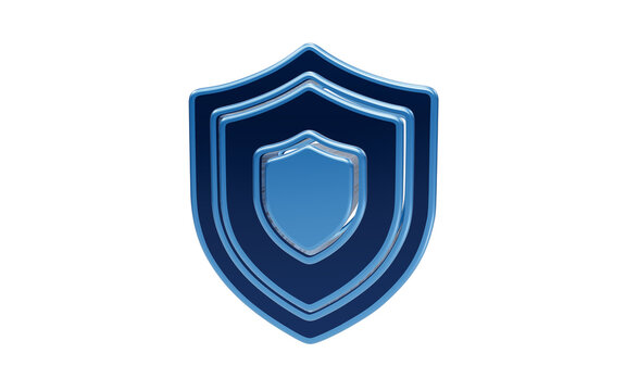 Shield Icon of Protection: A stylized blue shield icon representing security and defense, with layered concentric shapes and a metallic sheen, conveys a strong sense of safety and trust.
