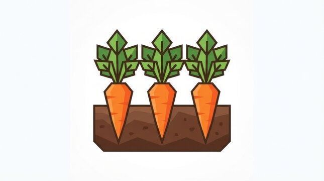 Three fresh orange carrots growing in a garden soil bed flat icon