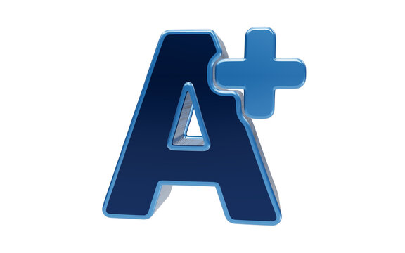 A Plus Grade Symbol: A 3D render of a stylized blue letter 'A' with a plus sign, signifying excellence and top marks.
