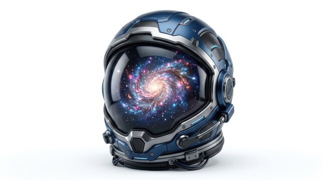 Astronaut helmet with a glowing galaxy inside the visor