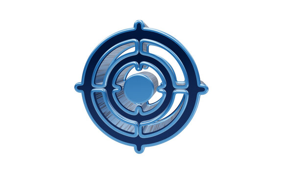 Abstract Target Graphic: A futuristic, abstract graphic depicting a target or bullseye with intricate circular patterns and sharp lines, rendered in shades of blue and silver.