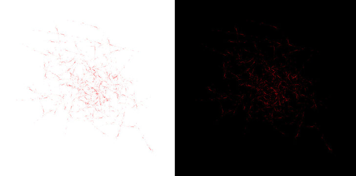 Red scratch and crack texture element isolated on background for digital graphic design and professional image retouching.