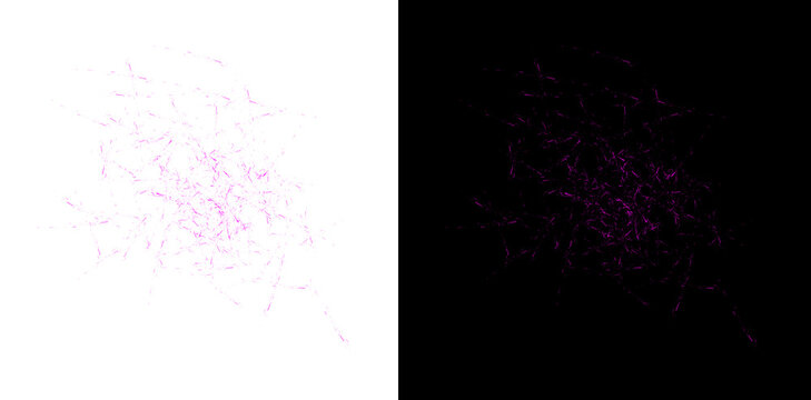 Elegant pink magical dust and violet glitter particles on transparent grid enhance romantic fantasy celebration design.