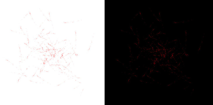 Intense red fire sparks and burning ember particles on transparent background create dangerous heat and flame effect.