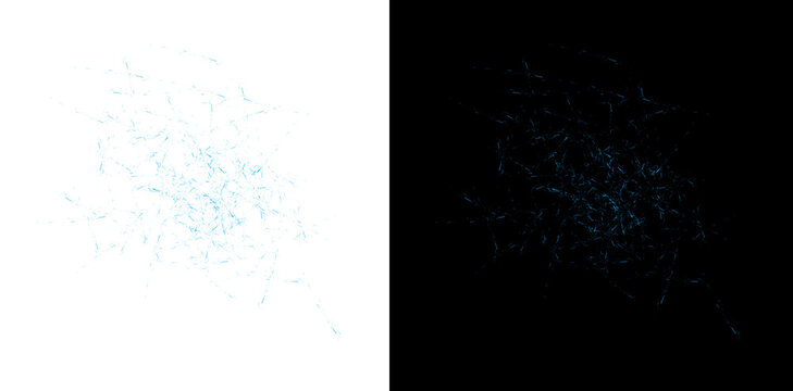 Bright blue electric sparks and frozen ice particles on transparent background deliver cold winter energy design element.