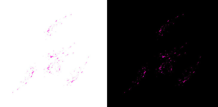 Abstract pink paint splash elements with vibrant liquid droplets and spray pattern on a transparent background.