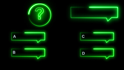 Glowing question mark graphic introduces interactive multiple choice trivia. Bold question mark graphic tests knowledge. Modern question mark graphic for quiz videos. © BIJLI