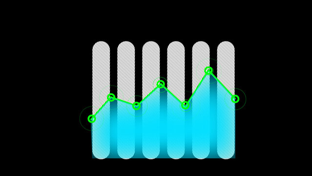 Combined bar graph and line chart track complex corporate statistics. Analytical bar graph compares data columns. Modern bar graph graphic for financial reports.