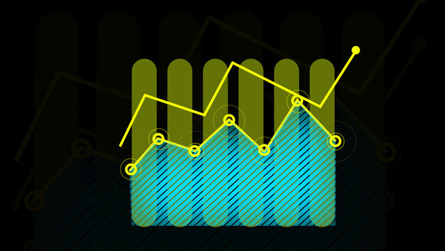 Combined bar graph and line chart analyze market performance metrics. Analytical bar graph illustrates growth. Modern bar graph graphic for corporate presentations.