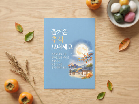 스카이 블루 배경의 청량한 추석 덕담 카드