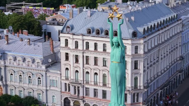 Latvia, Riga Freedom monument in the summer, close-up