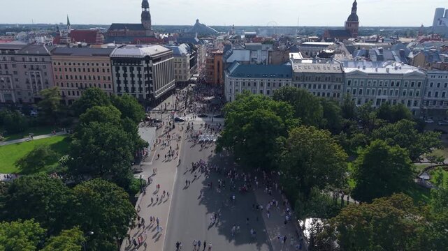 Latvia, Riga Freedom monument in the summer, close-up