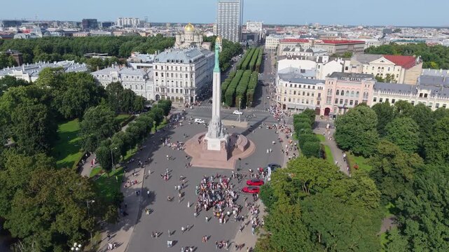 Latvia, Riga Freedom monument in the summer, close-up