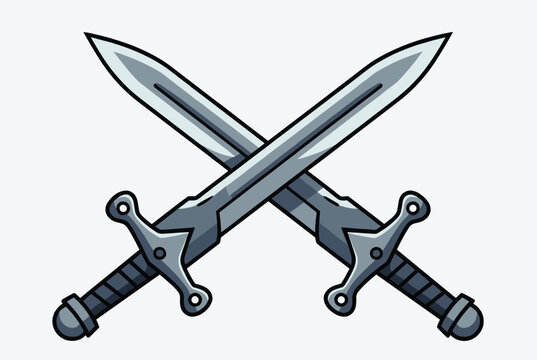 Two classic crossed swords with silver blades and dark hilts symbolizing conflict, protection, or historical medieval combat.