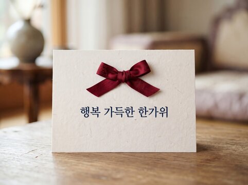 곱게 접힌 리본 아래의 미니멀 추석 카드