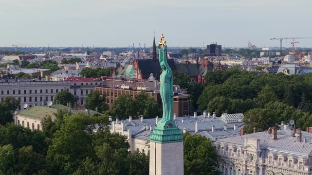 Latvia, Riga Freedom monument in the summer, close-up