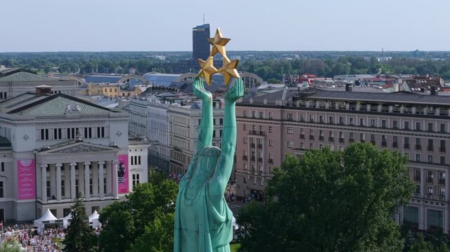 Latvia, Riga Freedom monument in the summer, close-up