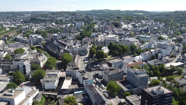 Aerial view of the town Siegen in North Rhine-Westphalia , Germany 4k.
