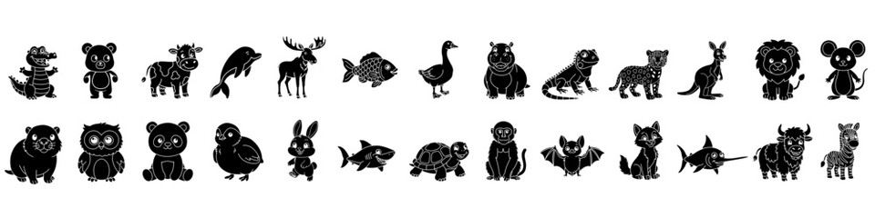 Obraz premium Cute Animals Vector Set – 26 Hand Drawn Animal Illustrations