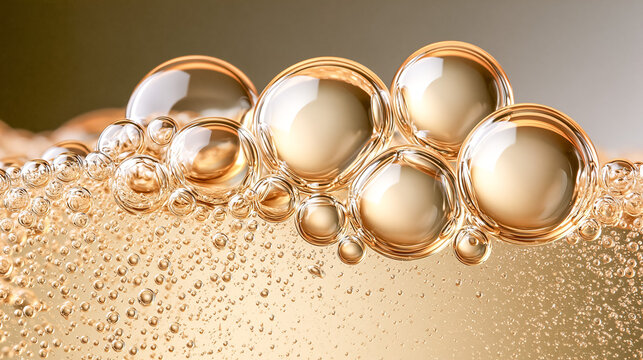 Champagne Bubbles Rising In Sparkling Liquid Macro