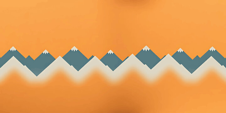 Blue Mountain Range Pattern with Snow Peaks on Orange Background Vector Illustration