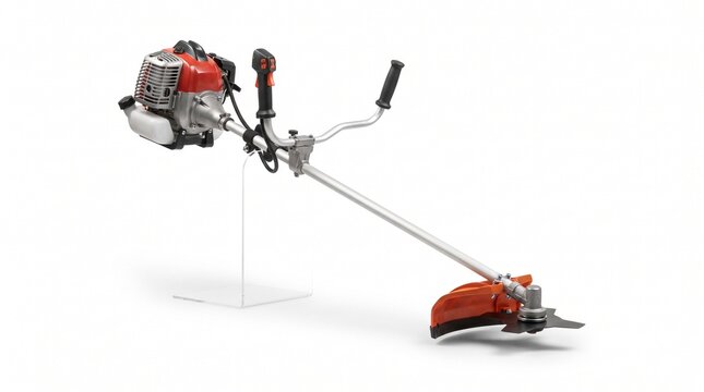 Gasoline powered brush cutter isolated on pure white background