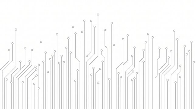 Abstract circuit board lines with connected nodes against a clean white background representing technology and data flow