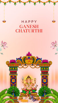 Ganesh Chaturthi Pink and Green Traditional Greeting Poster Story