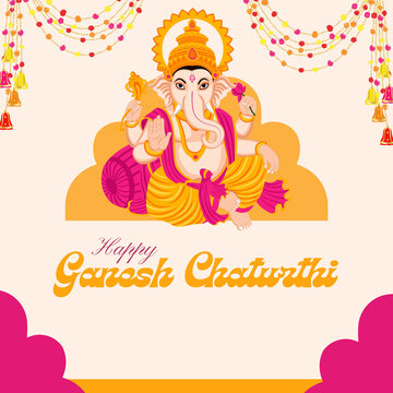 Ganesh Chaturthi Pink and Orange Colorful Greeting Poster
