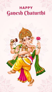 Ganesh Chaturthi Pink and Green Traditional Greeting Poster Story
