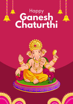 Ganesh Chaturthi Pink and Yellow Greeting Poster