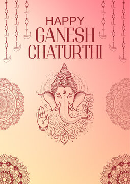Ganesh Chaturthi Pink and Peach Illustrated Greeting Poster