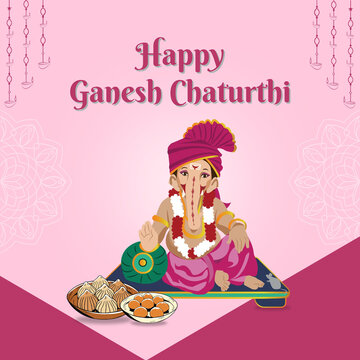 Ganesh Chaturthi Pink Green Telugu Greeting Poster