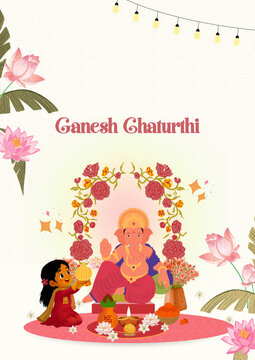 Ganesh Chaturthi Pink Red and Gold Traditional Festive Greeting Poster