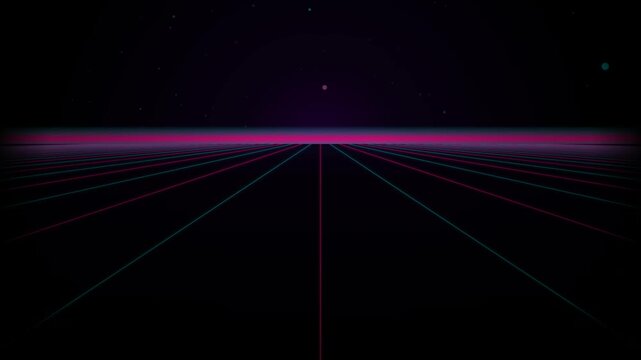 Retro 80s Neon Grid Horizon Background