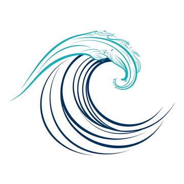 Elegant Tsunami Ocean Wave Logo Icon with Smooth Flowing Vector Lines and Curling Wave Shape Isolated on White Background Vector Art